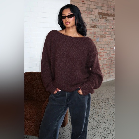 White Fox Boutique Softer Love Knit Sweater Chocolate S/M - Picture 6 of 11